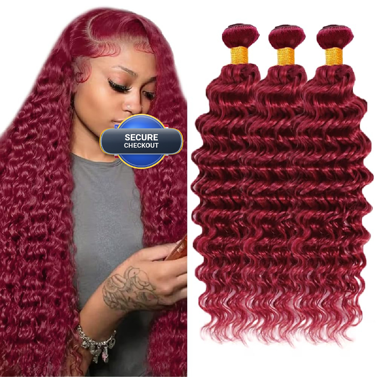 Cnumgunm 30 32 34 Inch 99J Deep Wave Bundles Burgundy Deep Wave Bundle Human