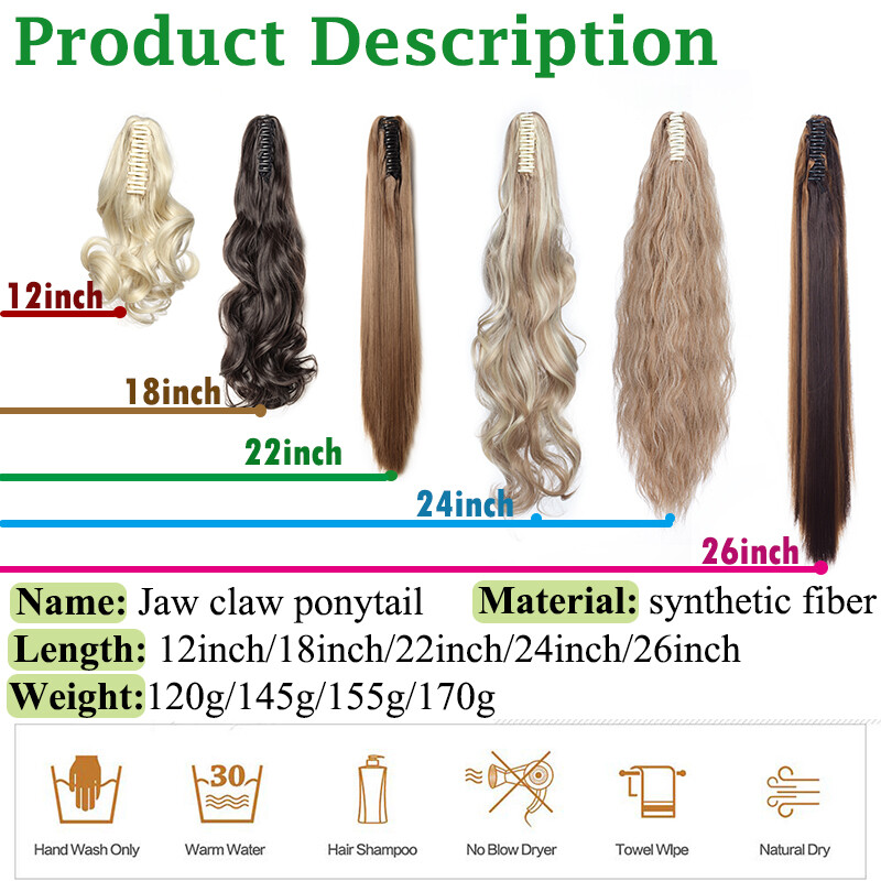 100% Thick Ponytail Hairpiece Claw Clip Long Wavy Curly Pony Tail Hair Extension