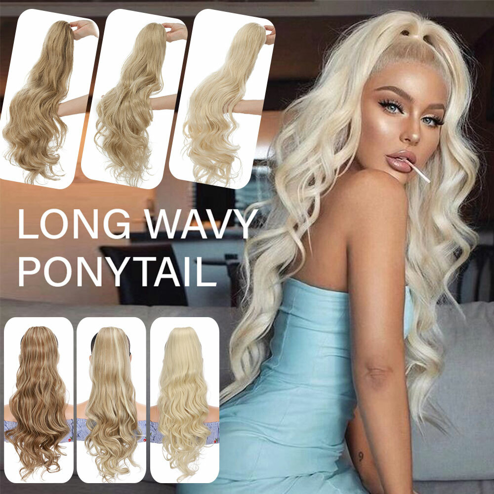US Thick 24″ Wavy Ponytail Drawstring Clip In Hair Extensions As Human Pony Tail
