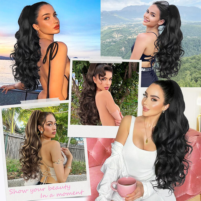 THICK Claw On Clip Ponytail Real As Human Pony Tail Hair Extension Wavy Natural