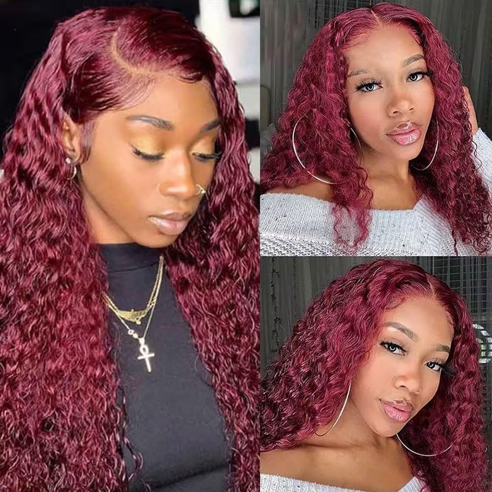 Giginger Burgundy 99J Water Wave Human Hair Bundles 20 22 24 Inch Wine Red