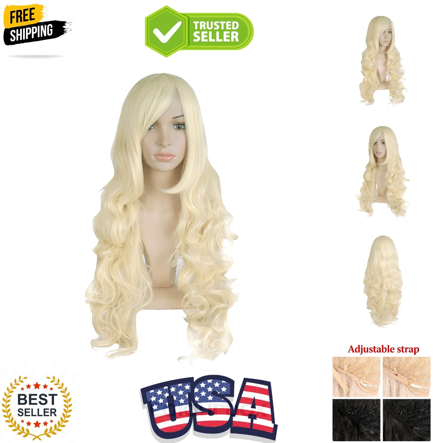 32″ 80cm Long Hair Spiral Curly Cosplay Costume Wig Light Blonde