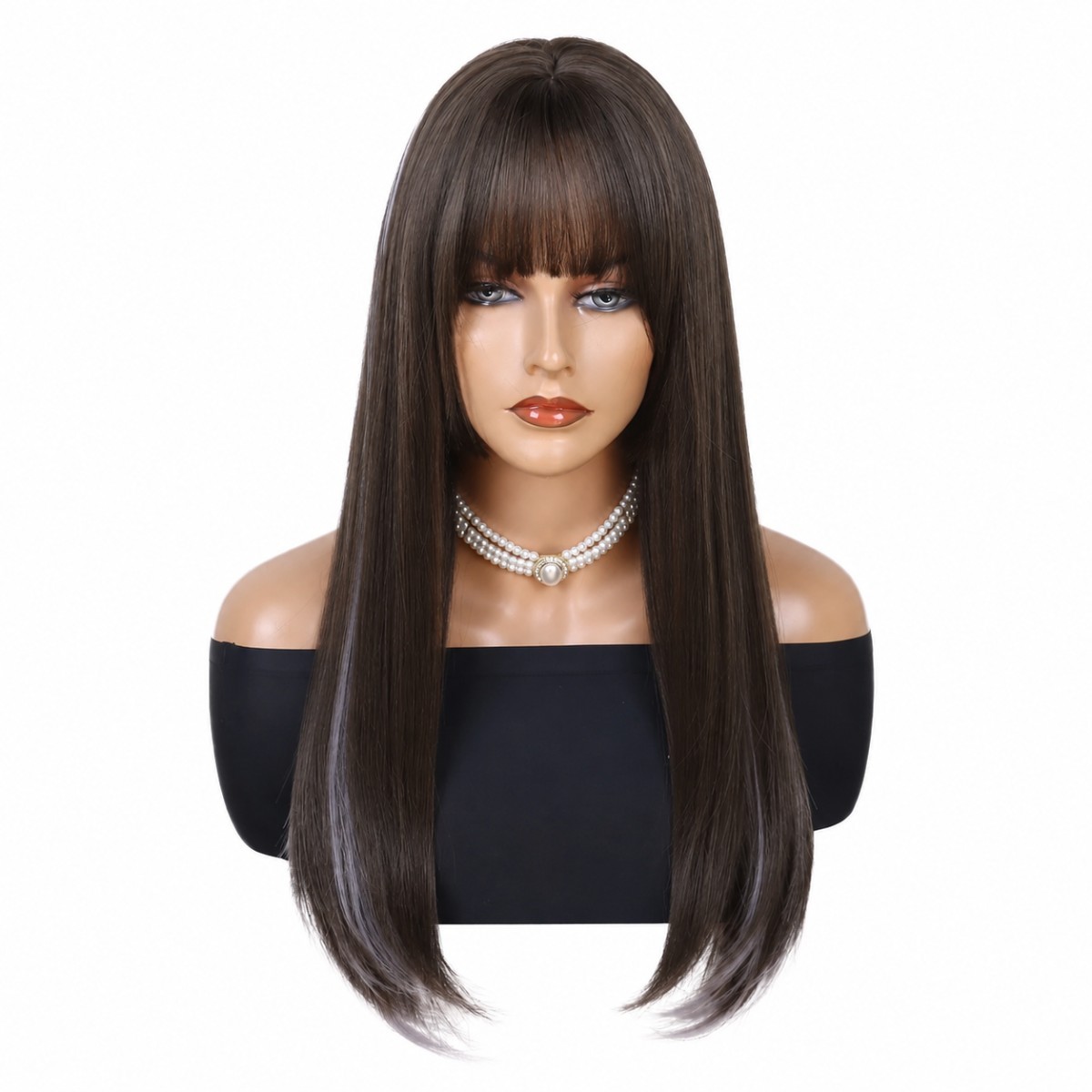 Cosplay Wigs With Bangs Long Straight Synthetic Hair Mixed Brown blonde