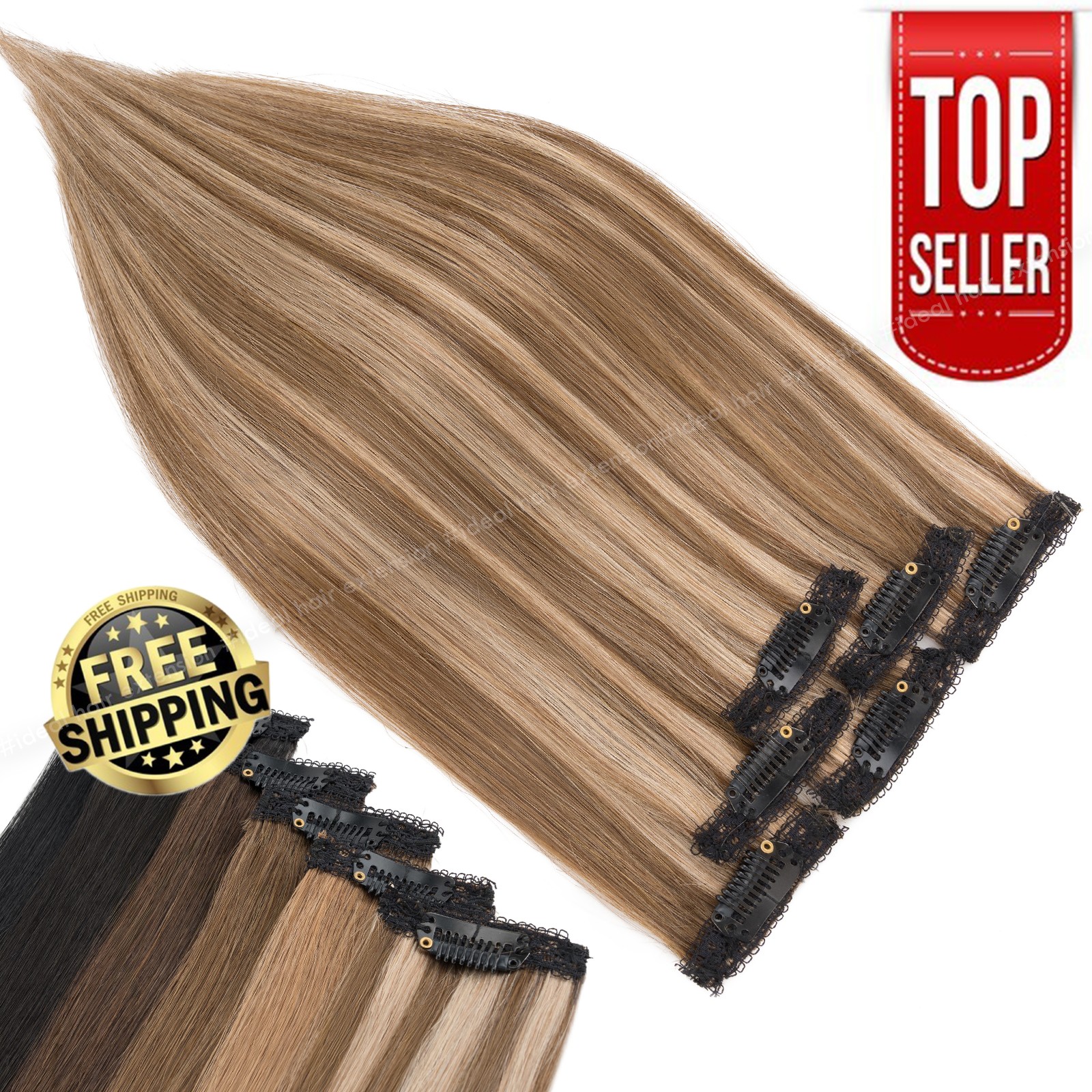 Peekaboo Highlight 100% Human Hair Extensions Clip In Remy Real Hair 6pieces USA