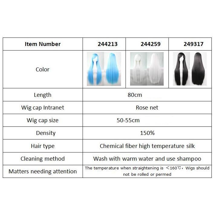 80cm Blue Long Straight Hair，Side Bangs Full Hair Wigs，Cosplay Party Anime Wigs