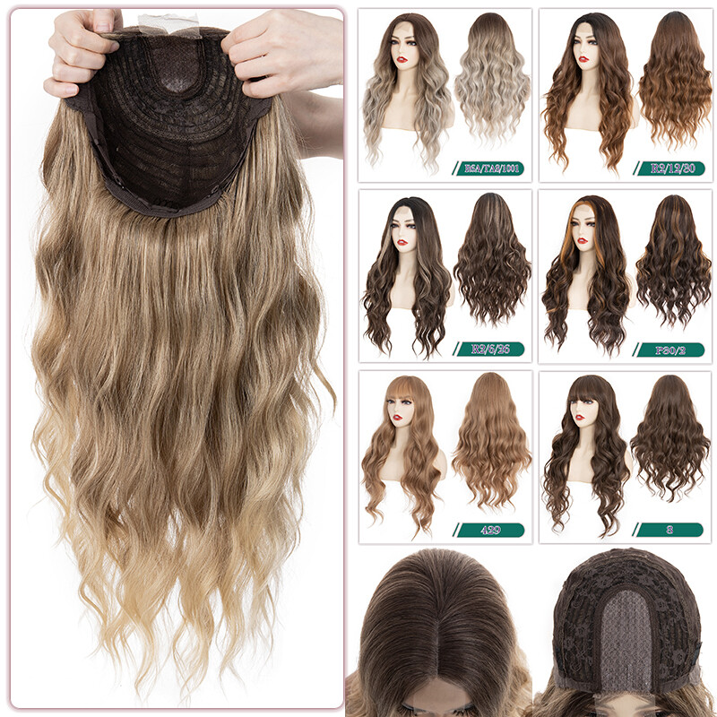 Women Ladies Brown Blonde Wig Long Hair Curly Straight Bangs Full Wigs Glueless