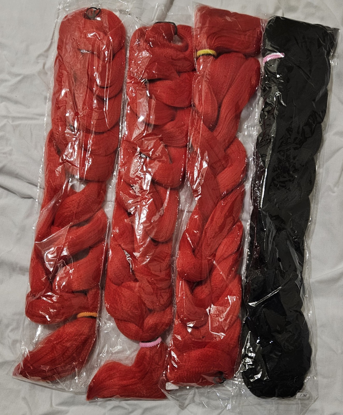 3 Pack Red (3) & Black (1) Jumbo Hair Extension 24 inches For Daily Use Party