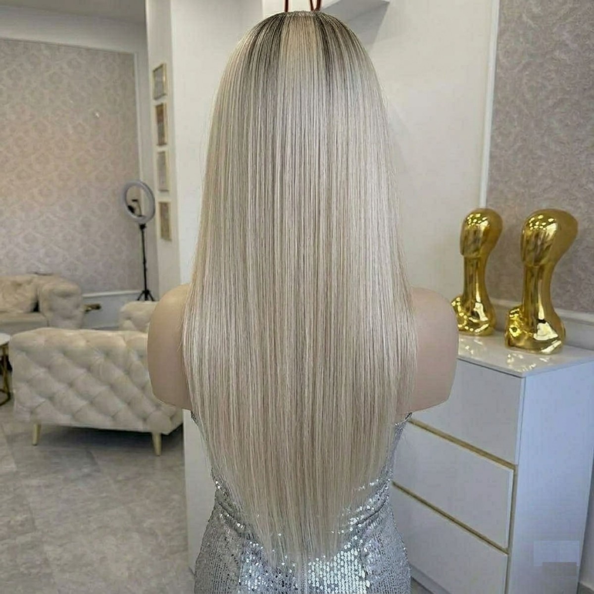 Lace Frontal Wig Highlight Blonde Long Straight Heat Resistant Hair