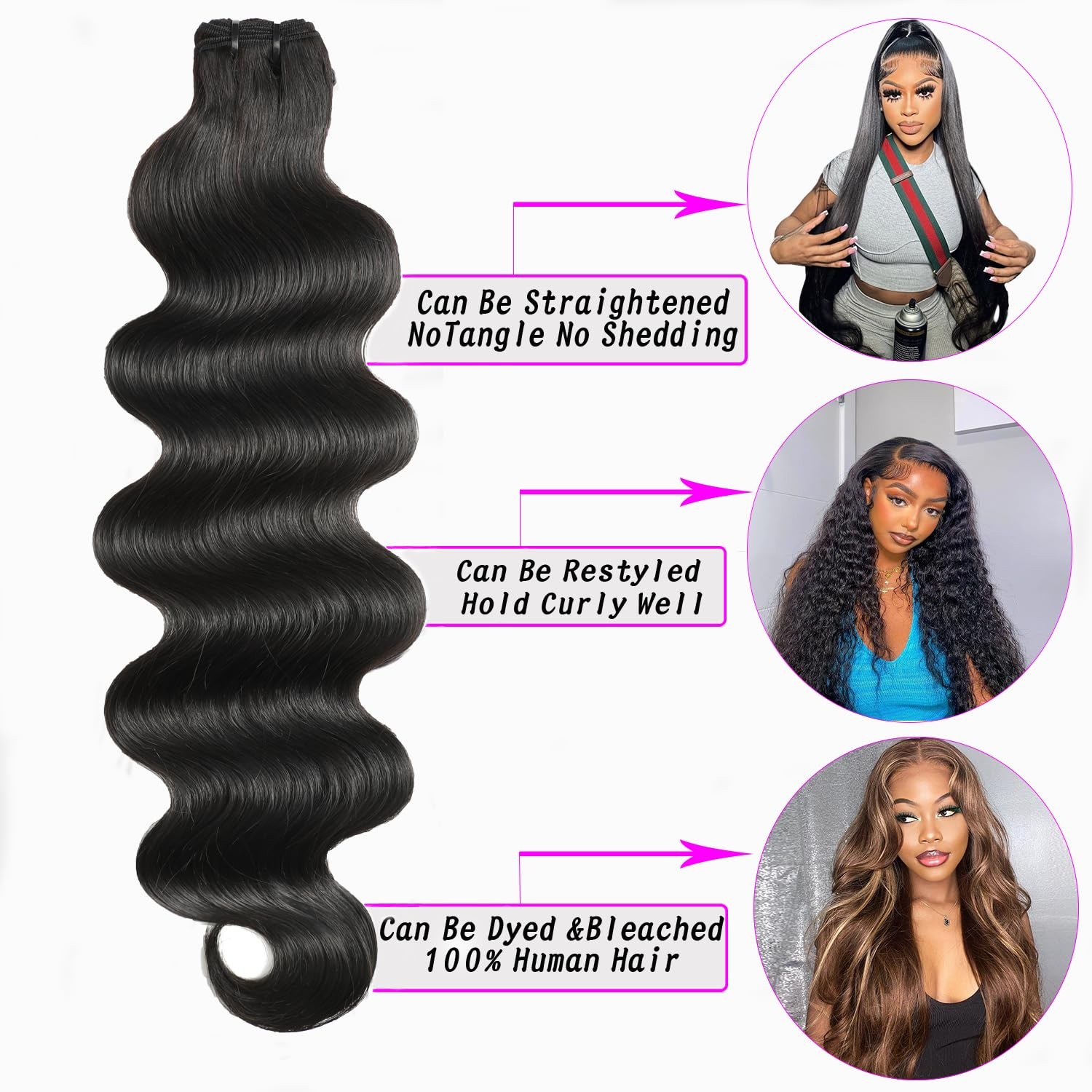 Gnvo 12A Human Hair Bundles 14 16 18 20 Inch Body Wave Bundles 100 Unprocessed
