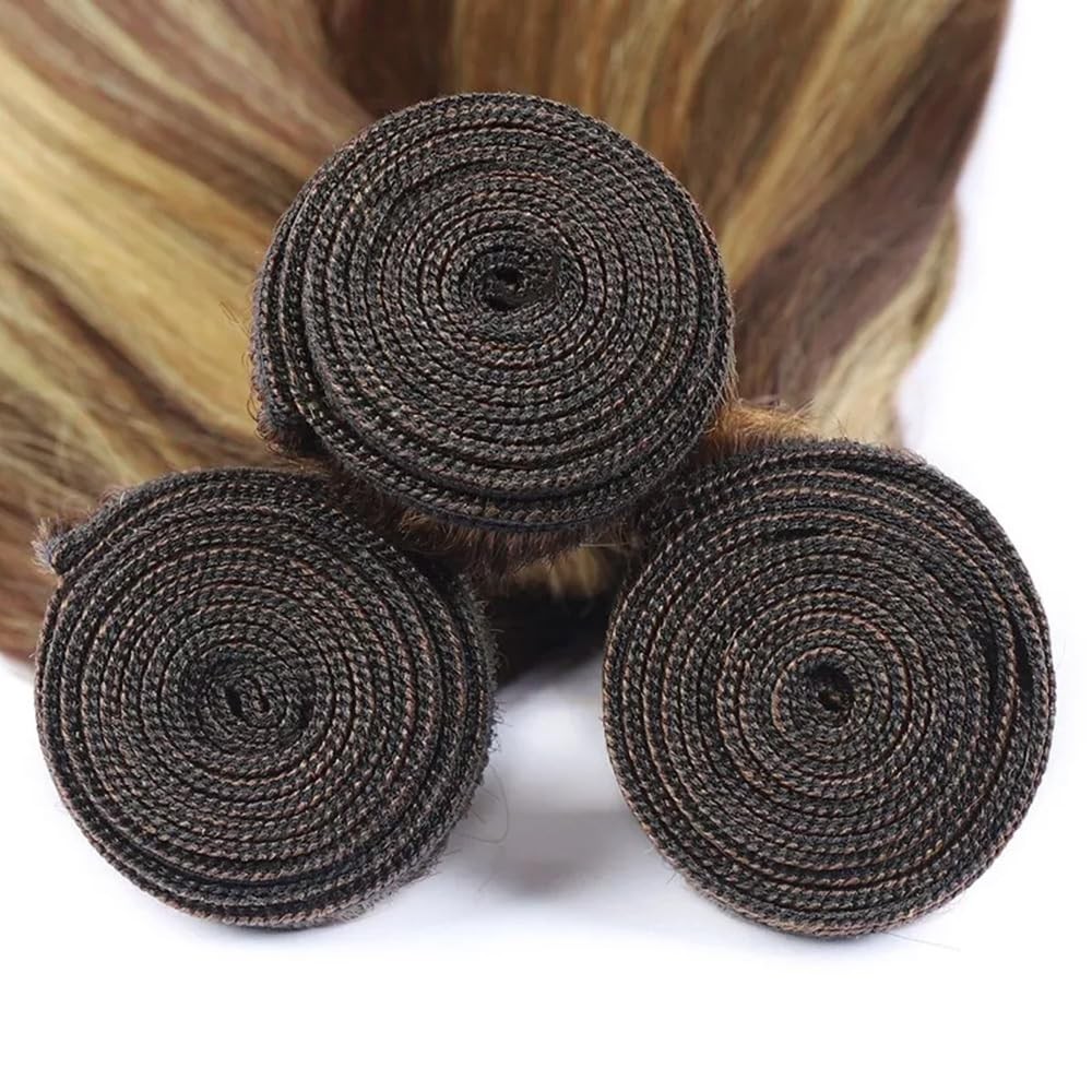 Dokksiiia Ombre Straight Bundles Human Hair P4/27 Dark Brown And Honey Blonde