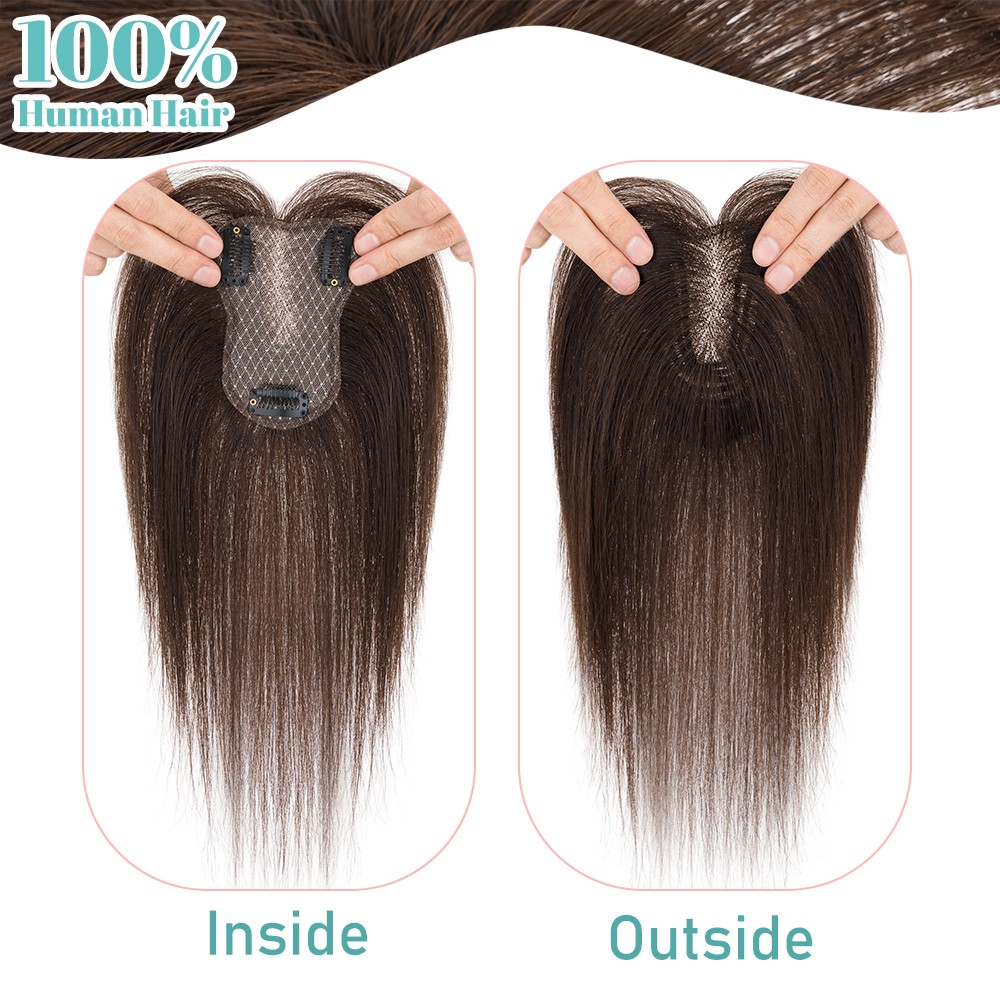 Clip in 100% Remy Human Hair Extensions Curtain Bang Hairpiece Lace Base Topper