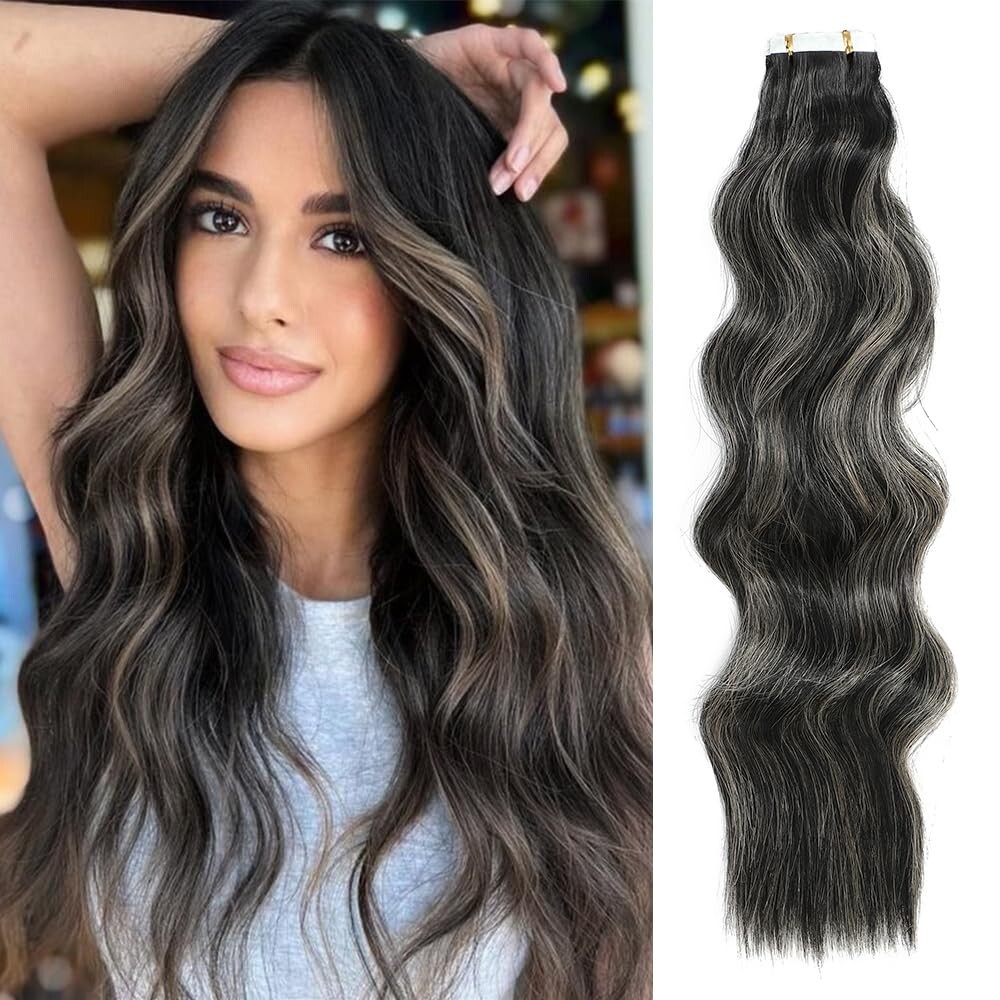 10 pcs 50g/pack wavy soft Synthetic Hair Tape in Extensions P1B/16, 20 inch