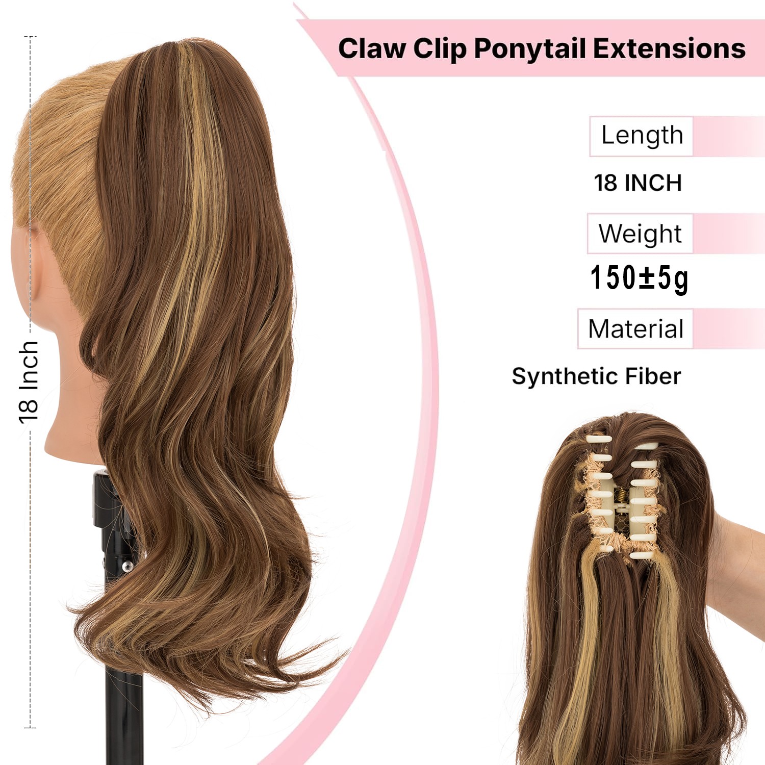 18″ Ponytail Extensions Claw Clip In Pony Tails Clip On As Human Hair for Women