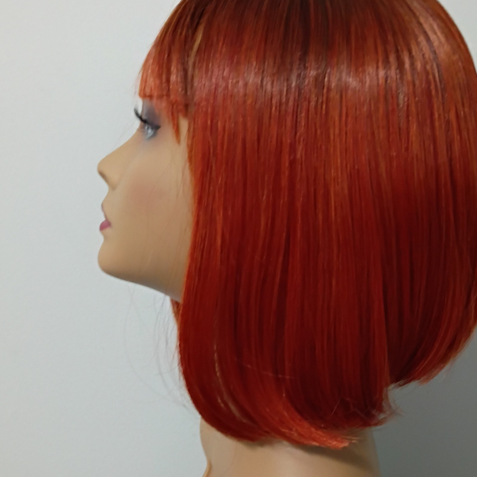 Copper Red Straight Bob Wig w/ Bangs Free-Part 8 in Women’s Natural Style