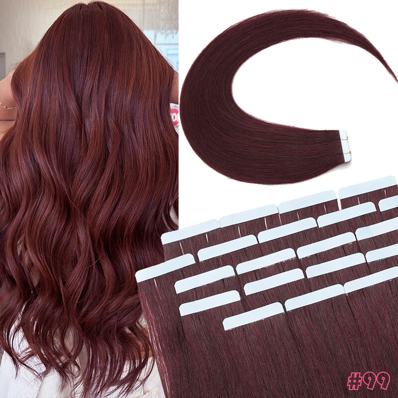 CLEARANCE Tape in Remy Human Hair Extensions Skin Weft Brunette Ombre Highlight