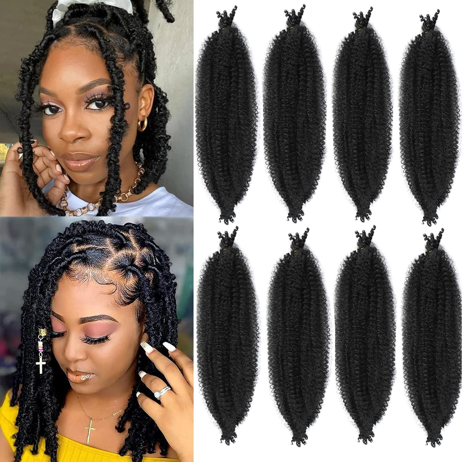 14 Inch Pre-Separated Springy Afro Twist Hair 8 Packs Black Pre-Fluffy Natura…