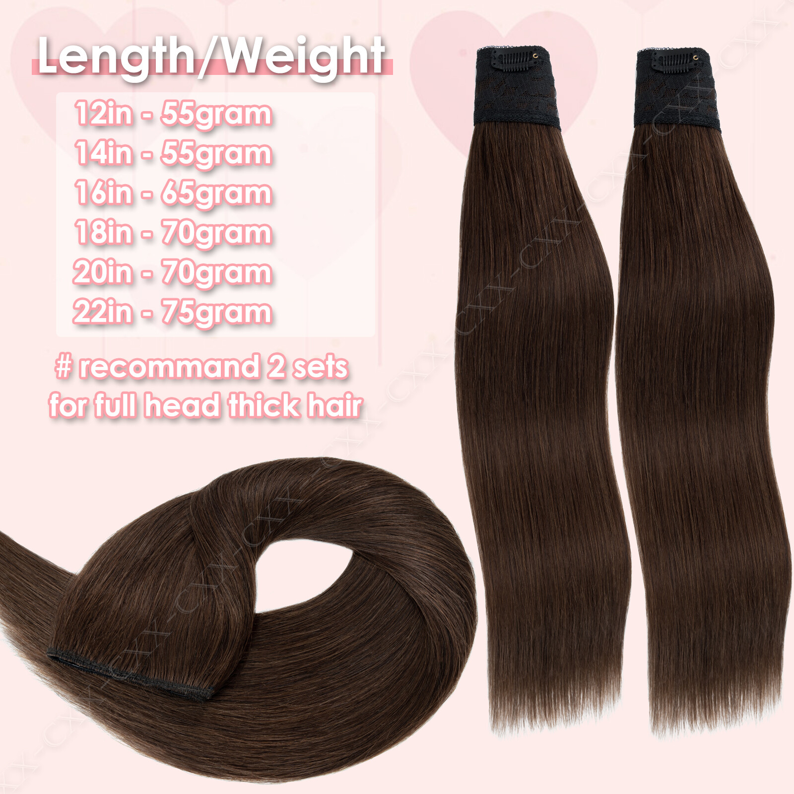 ONE PIECE V-Shape U Clip In 100% Remy Human Hair Extensions Weft Thick Full Head