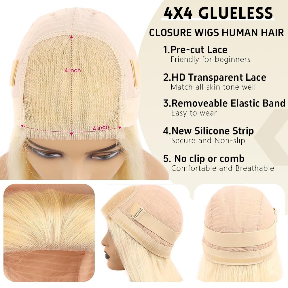 Hoscod 613 Bob Wig Human Hair 4×4 Glueless Straight Bob Wigs Wear And Go Glueles