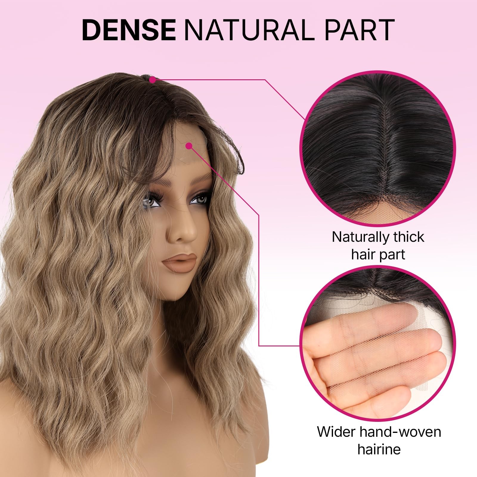 Ombre Ash Blonde Wig for Women – 16 Inch Medium Length Wavy, Heat Resistant S…