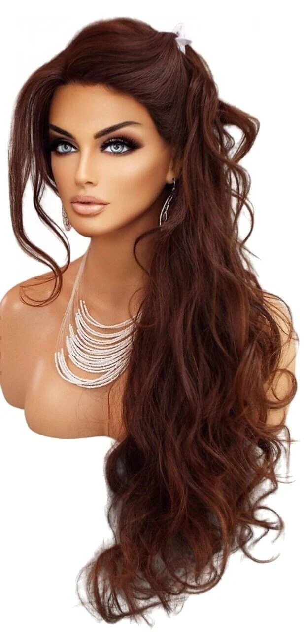 LONG WAVY HAND TIED LACE FRONT HEAT FRIENDLY WIG CLR T4.30 STUNNING US SELL 485