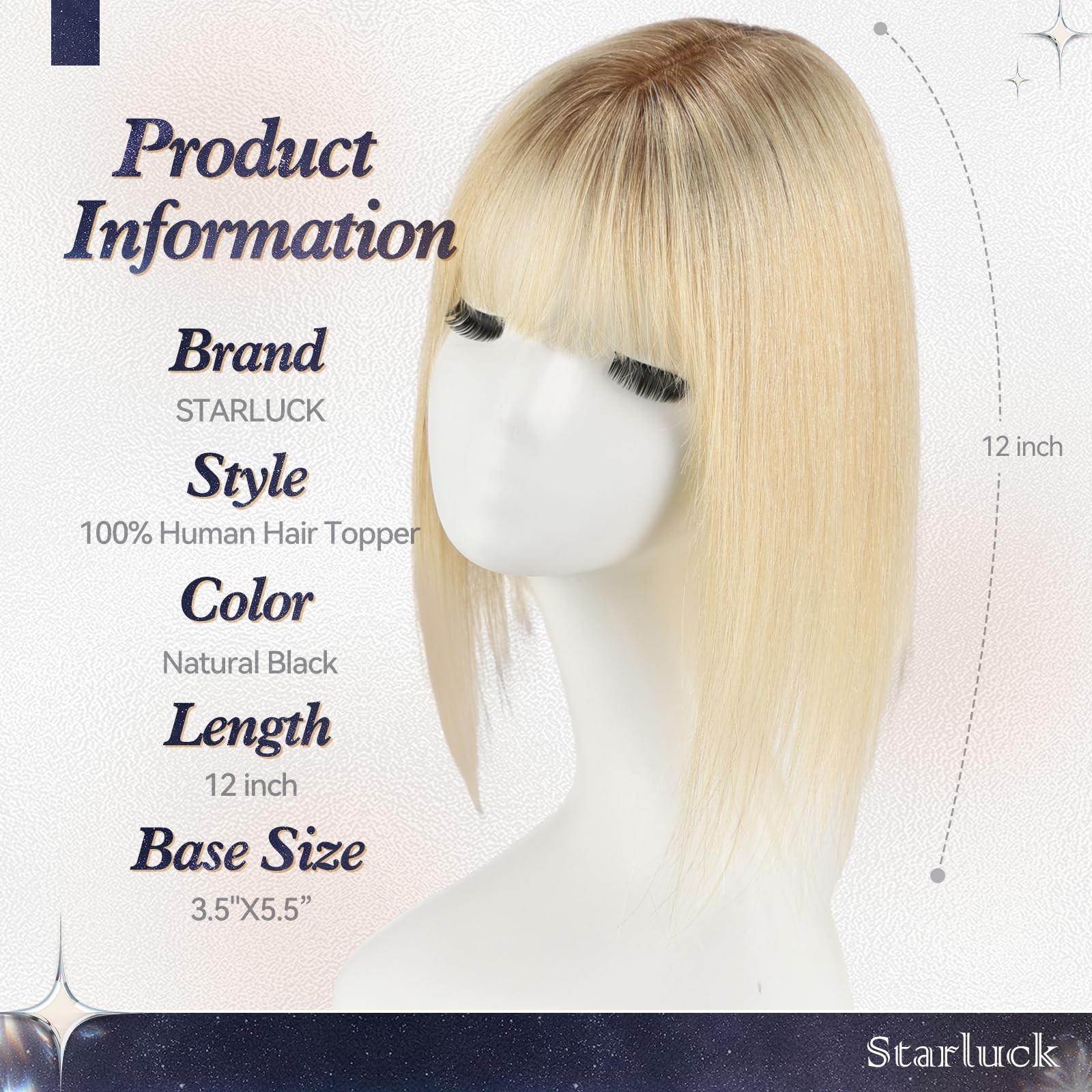 Starluck Human Hair Toppers For Women Real Human Hair Bangs 4 5.5 Inch Base 12