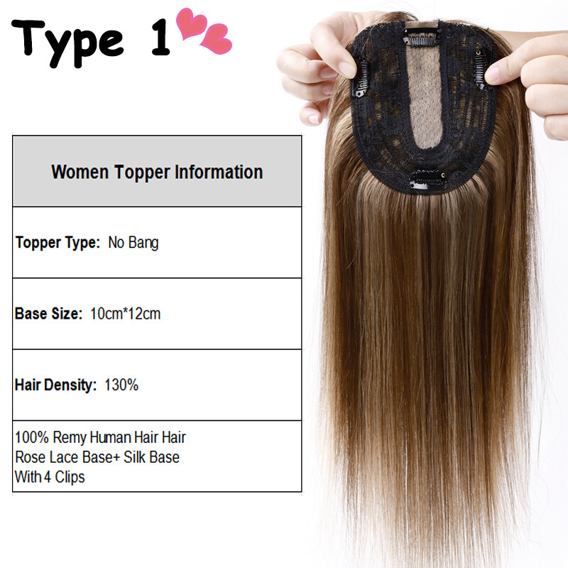 Silk Top Clip In Remy Human Hair Topper Women Hairpiece with Bangs ForLoss Hair