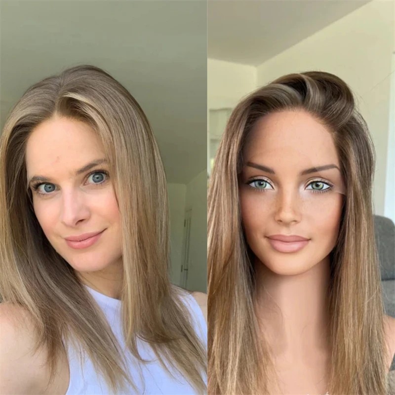 13×4 Ombre Blonde Brown Lace Wig Highlights Human Hair Wig for Women Daily