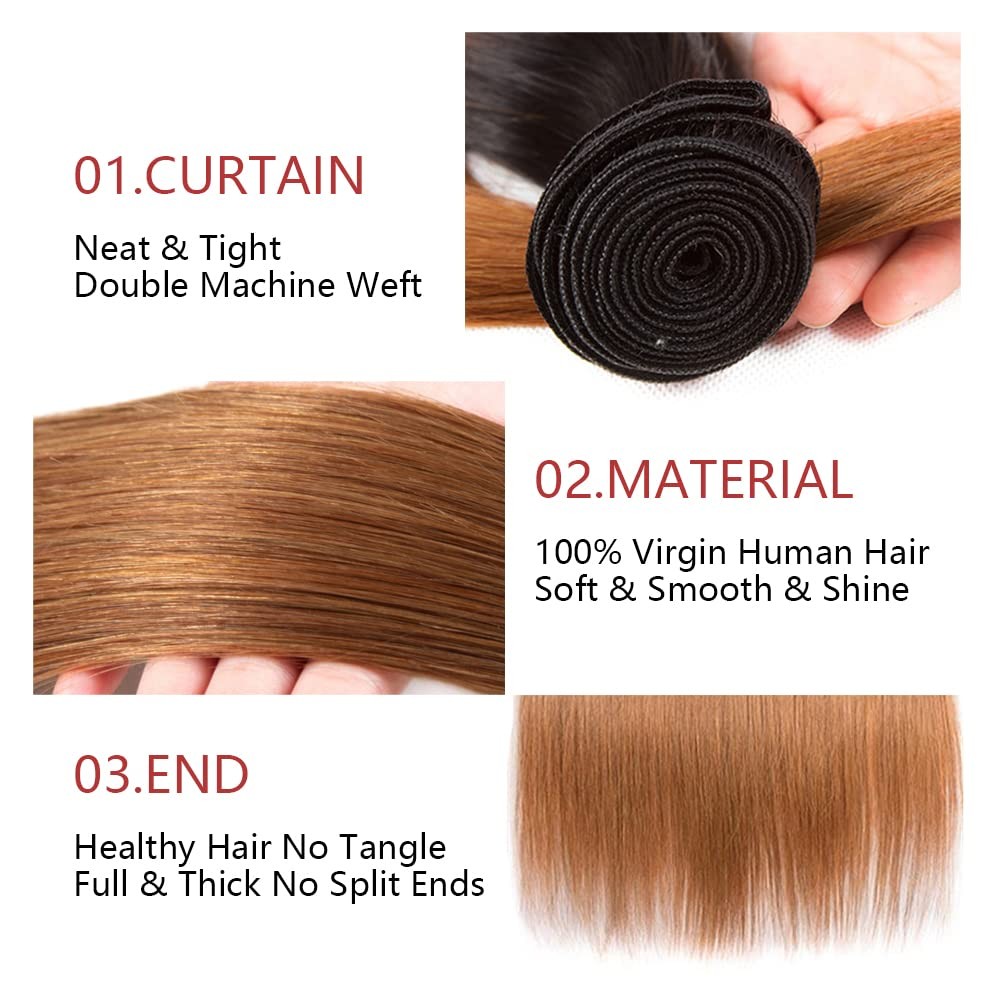 Capurchra 1B30 Ombre Straight Bundle Dark Brown Human Hair 3 Bundles 100