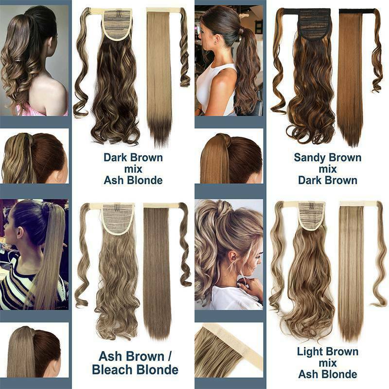 Curly Straight Wrap Ponytail Clip In Hair Extensions Pony Tail As Human Hair US