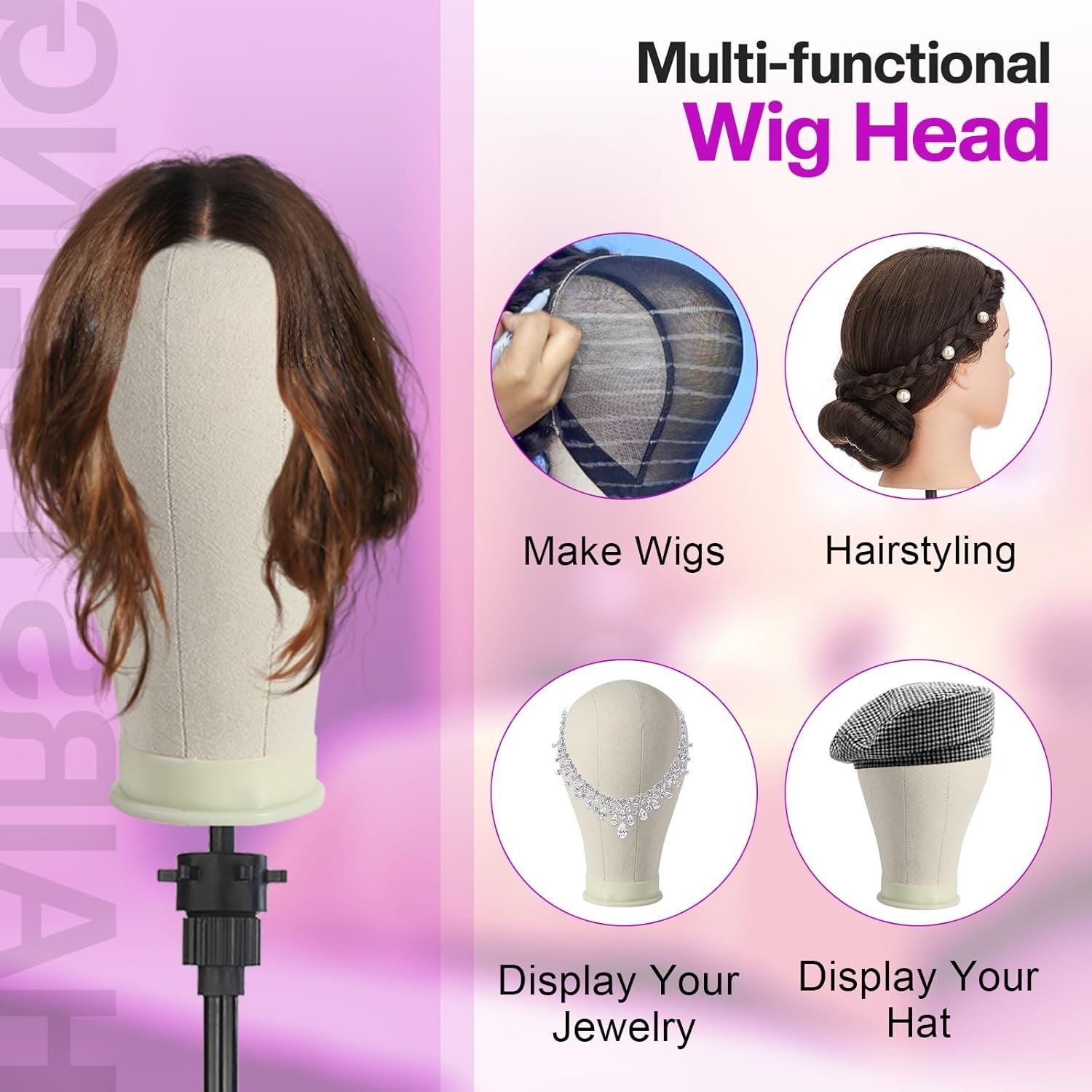 Complete Wig Making Kit: 23-Inch Canvas Head with Tripod & Styling Accessories