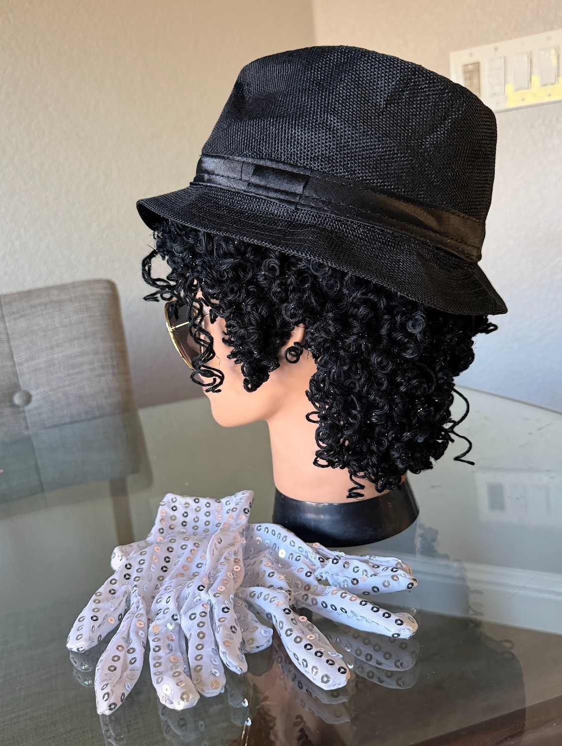 Black Afro-Jheri Curls Costume performance WIG with accessories Wearable Art