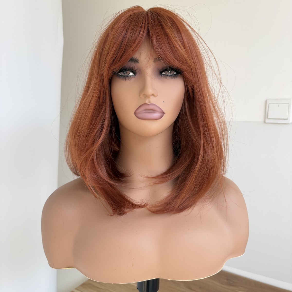 Copper Red Cosplay Party Wigs With Bangs Heat Resistant Hair Short Straight