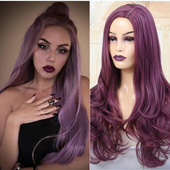 Cosplay Wig Wavy Curly Halloween Costume Wigs for Women Dark Purple