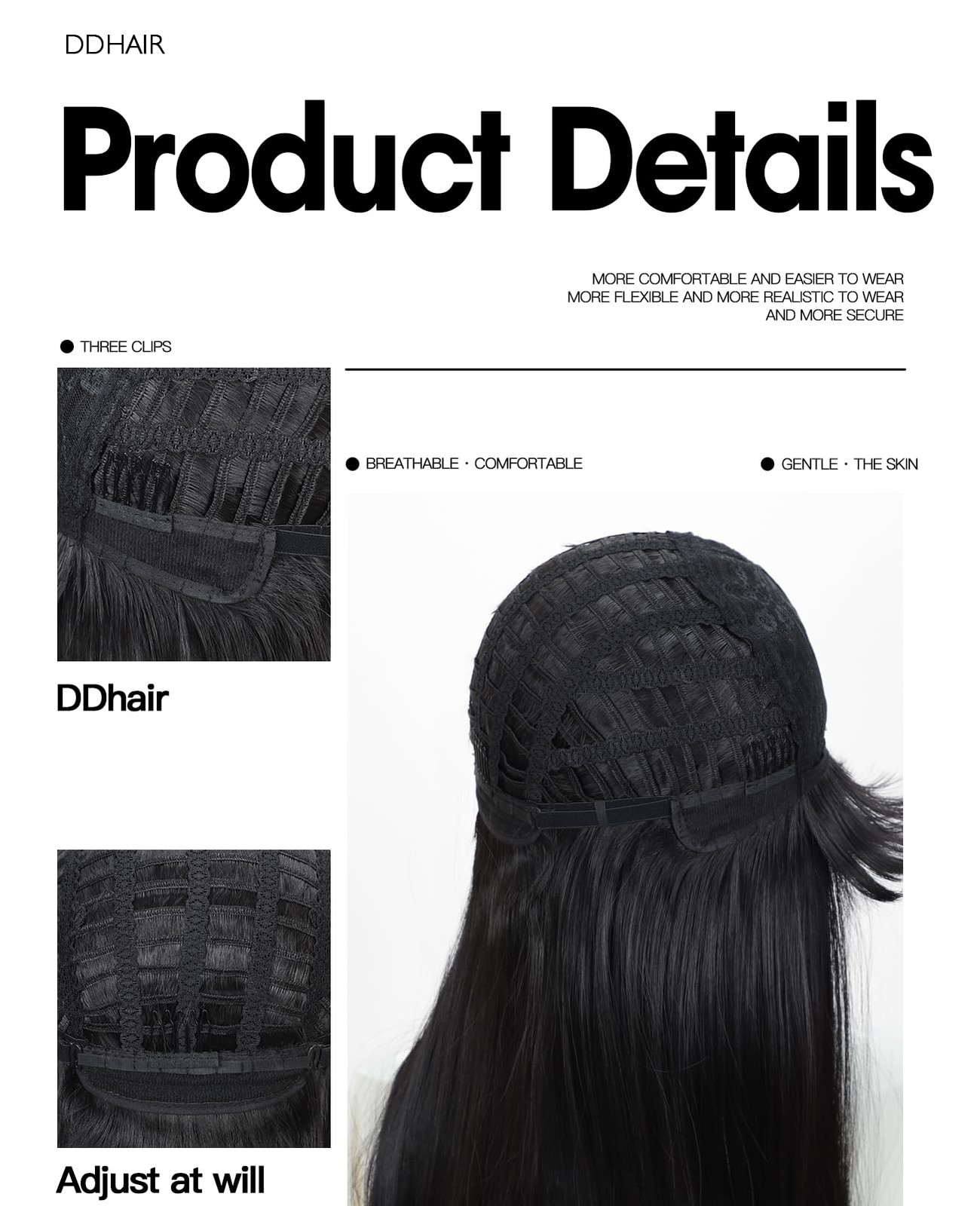 Long Black Wig with Bangs,Heat Resistant Fiber Synthetic Hair Cosplay Party S…