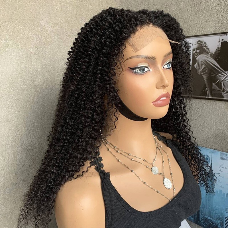 20″ Blend Human Hair Kinky Curly Wigs for Black Women 4×4 Lace Frontal Curly Wig