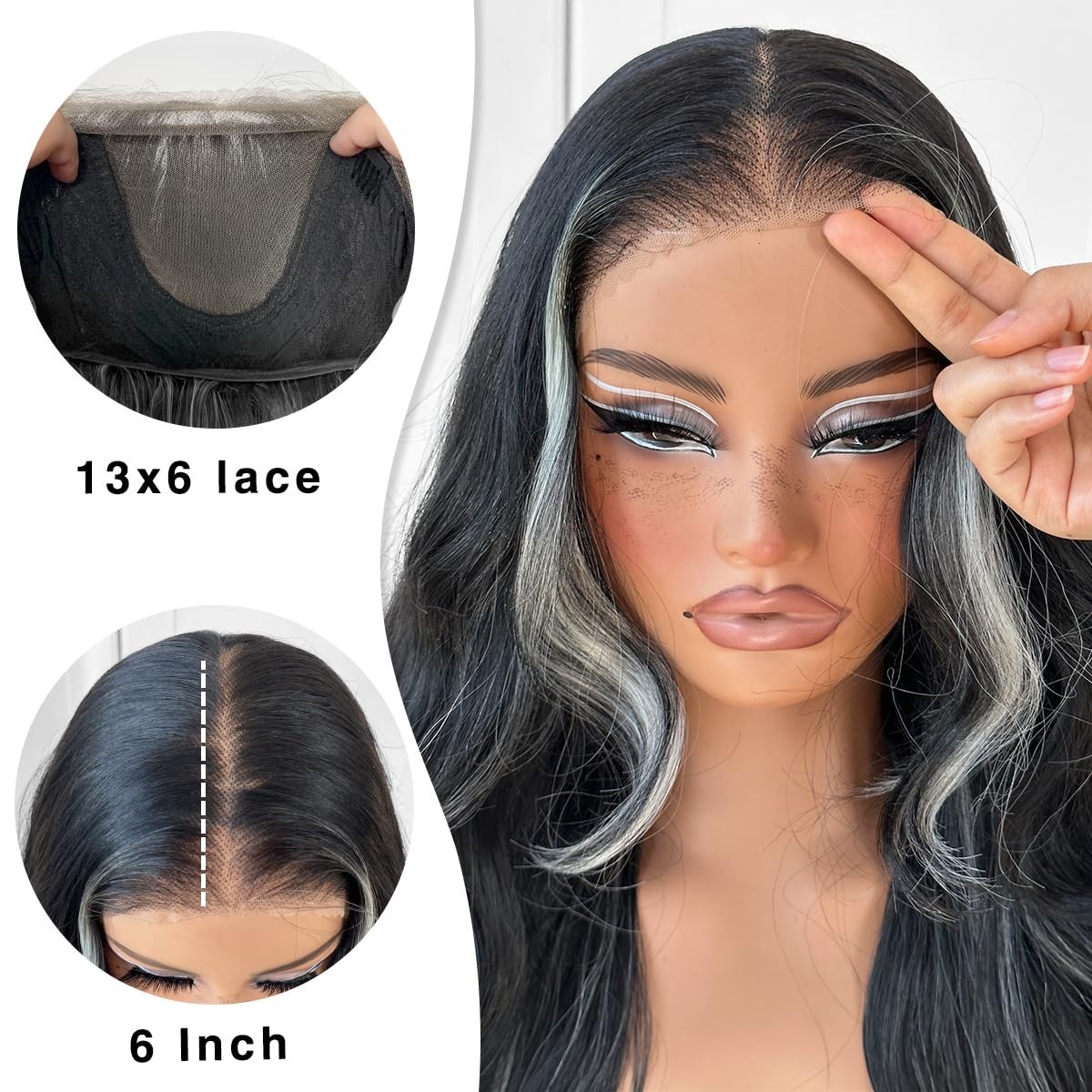 LACE FRONT WIG HUMAN HAIR BLENDED HIGHLIGHTS BODYWAVE