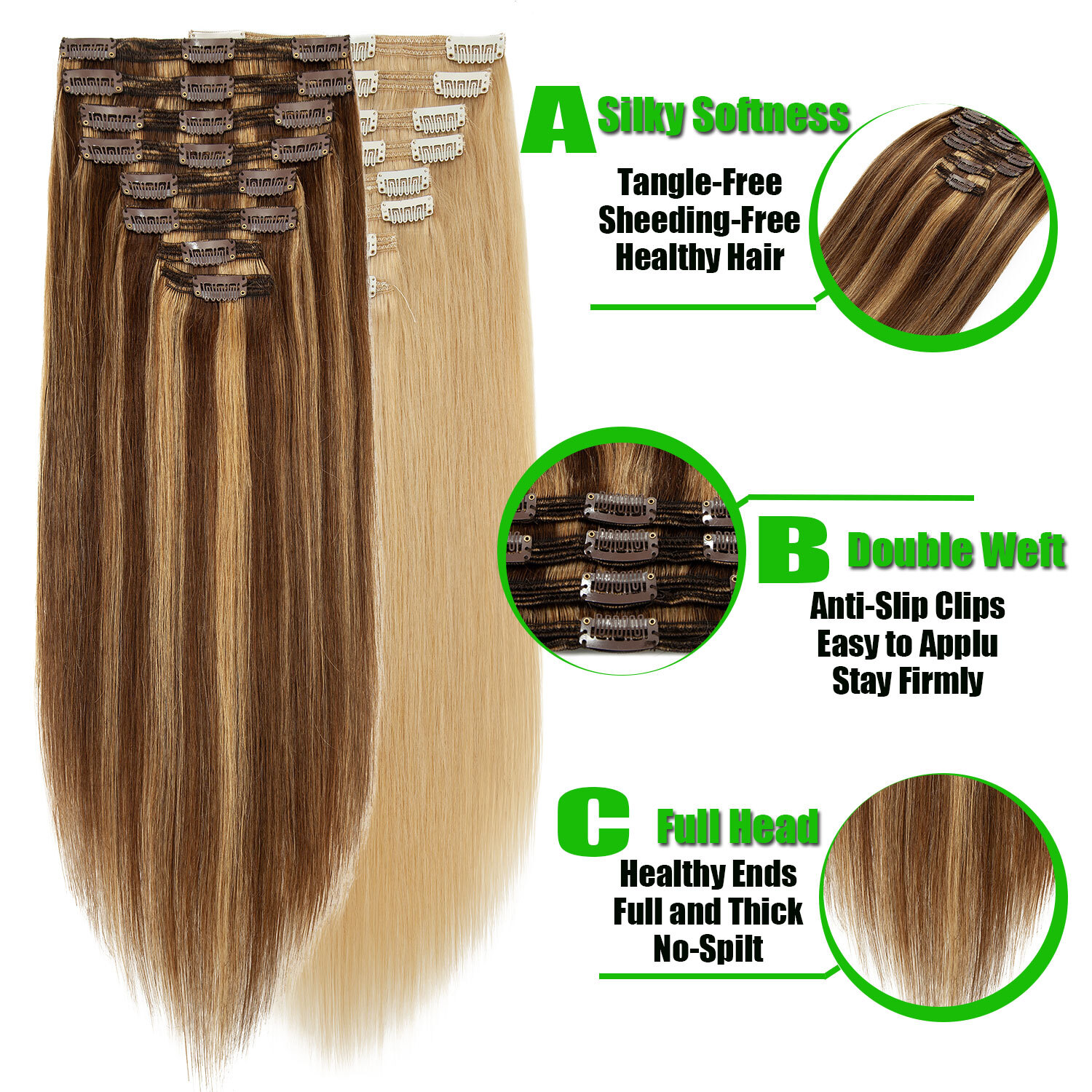 Ombre 100% Human Hair Extensions 8 Pieces Clip In Real Remy Hair 8PCS FULL HEAD