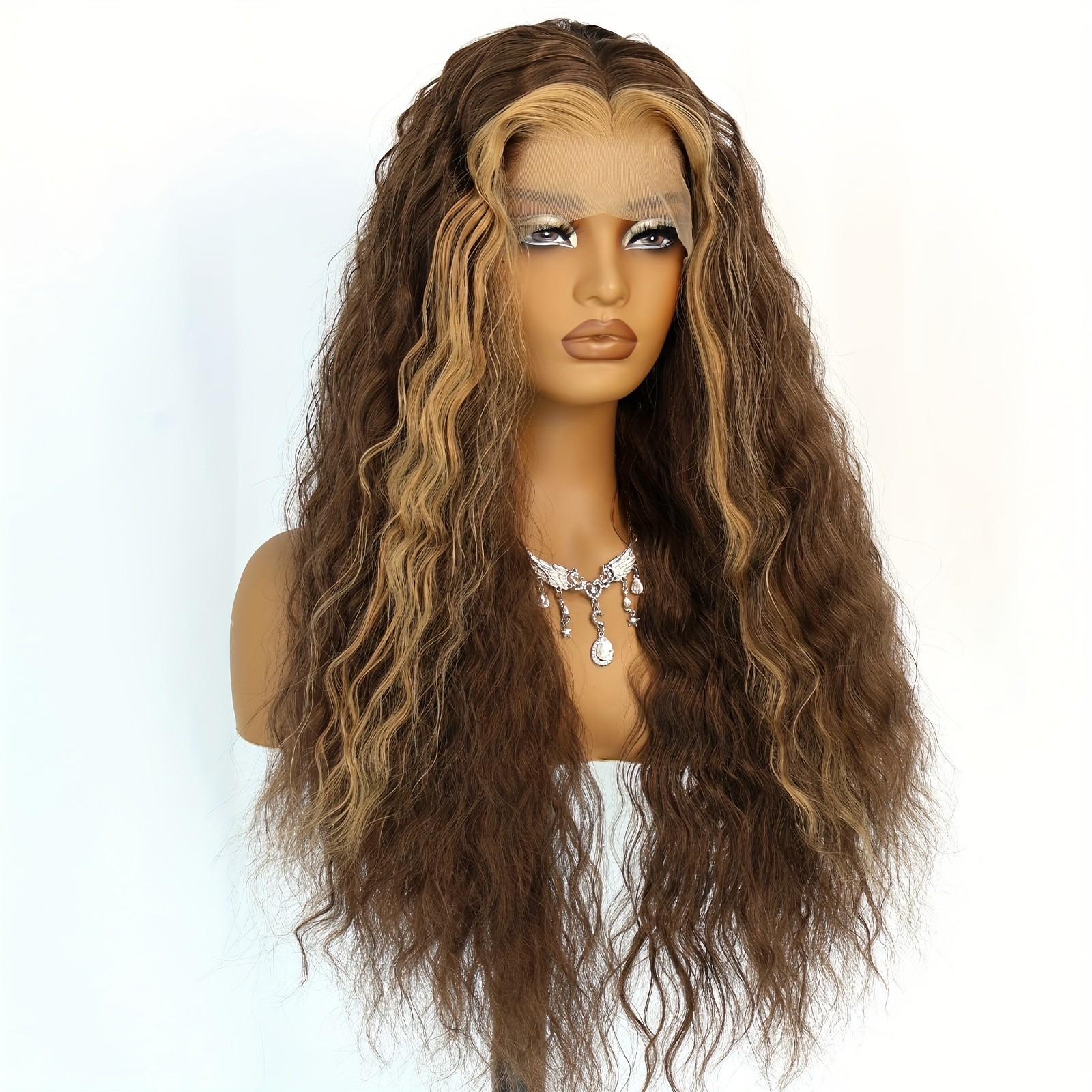 Brown Blonde Highlights Loose Curly Glueless Lace Front Wigs Pre Plucked Women