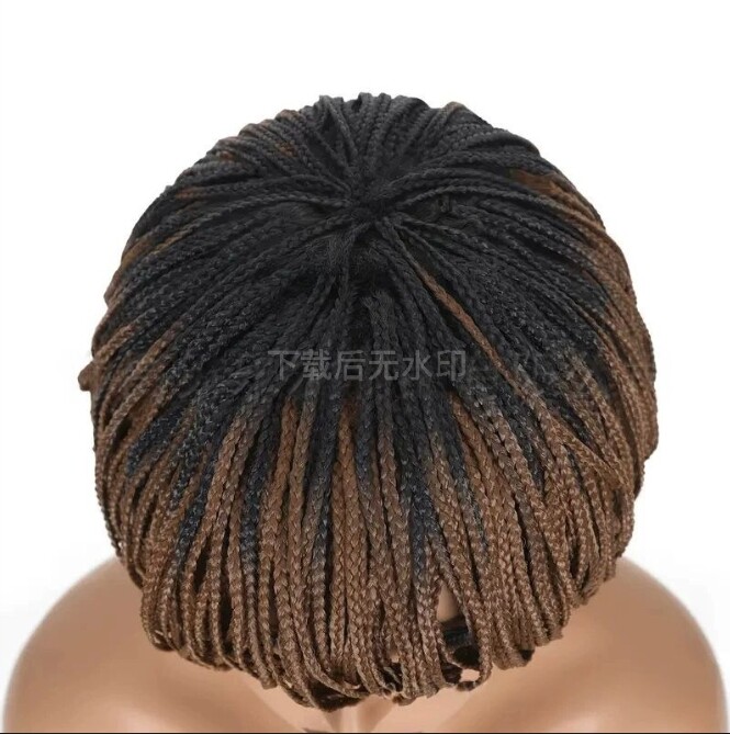 Ombre Brown Short Bob Box Braided Wig with Bangs for Black Women Daily Use