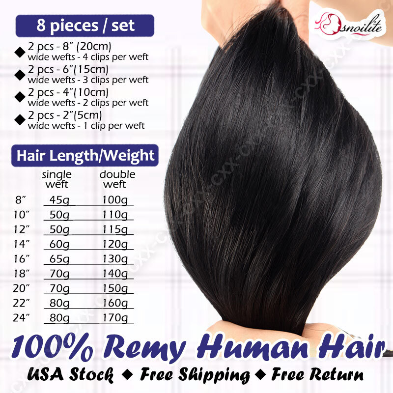 Thick Double Weft Clip In Real Remy Human Hair Extensions 8PCS Full Head Ombre T
