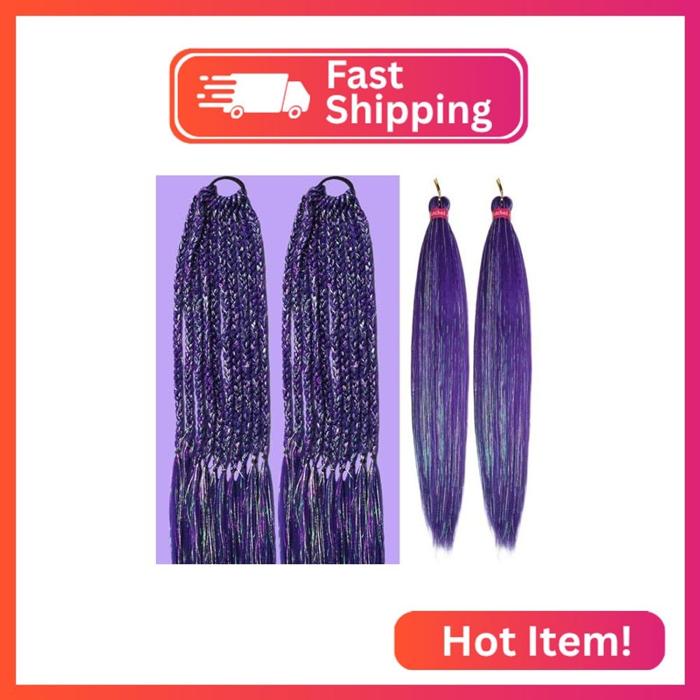 Dark Purple with Tinsel Braiding Hair Pre Stretched 2 Packs 26 Inches Box Braids