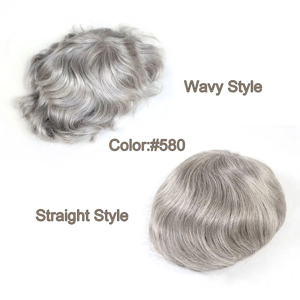 Men 100% Human Hair Toupee Replacement Hairpiece #580 Poly and Mono Base