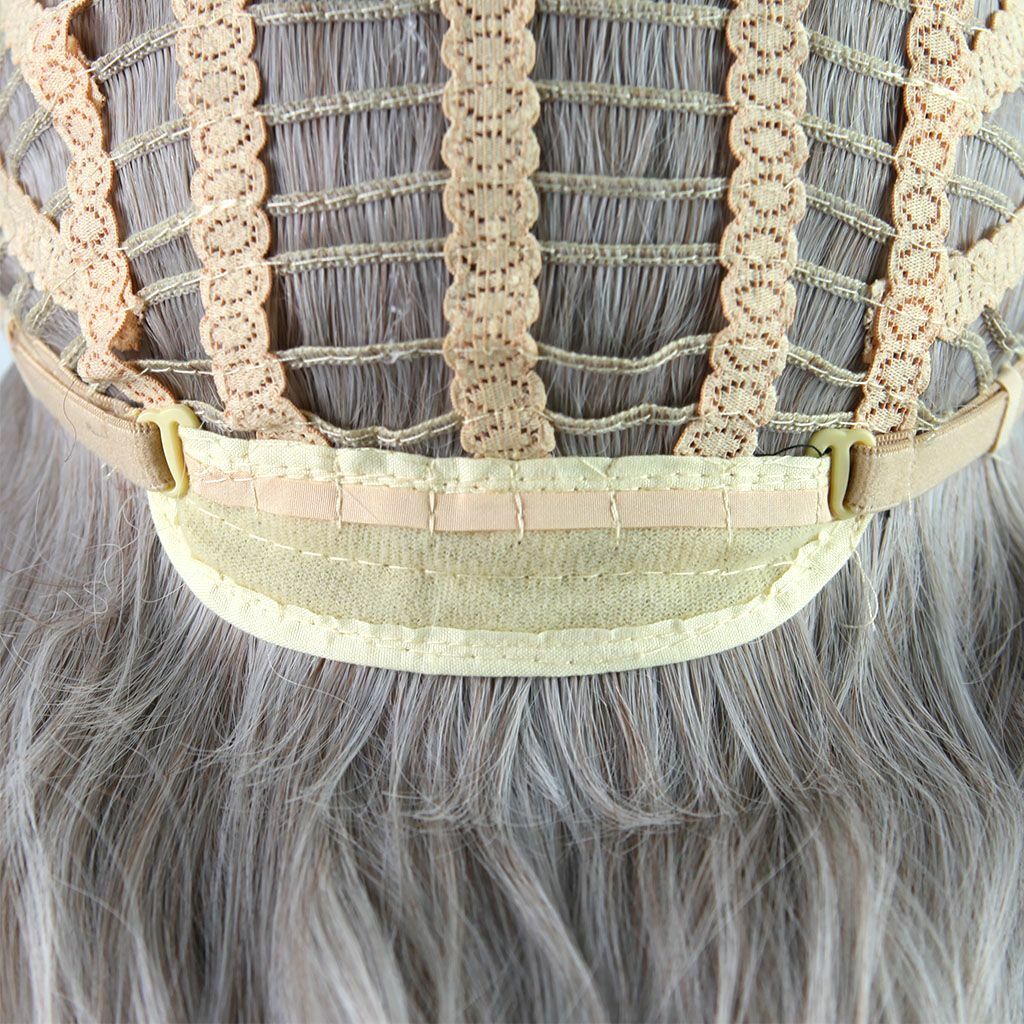 Women Lady Ash Gray Silver White Ombre Long Wavy Curly Blonde Wig Synthetic Hair