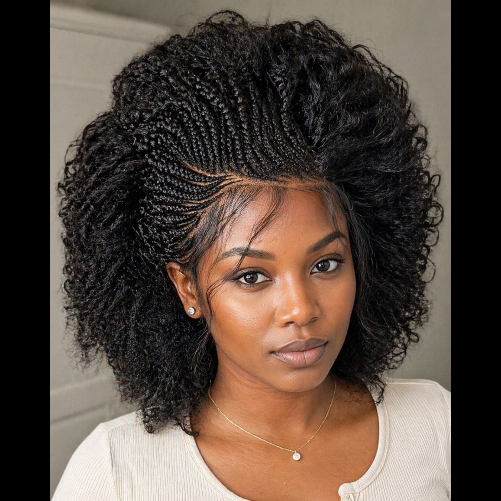 Braided Wig Short Afro Kinky Black Lace Front Glueless Baby Hair 4″ Handmade NWT