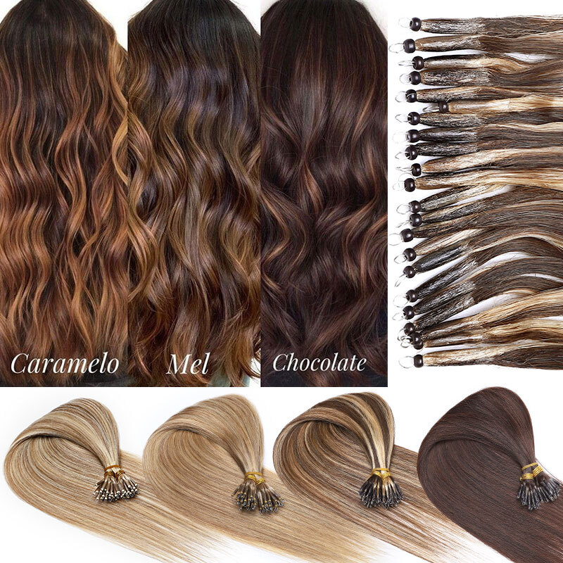 300PCS THICK 100% Remy Human Hair Extensions Nano Ring Micro Loop Beads Tip Hair