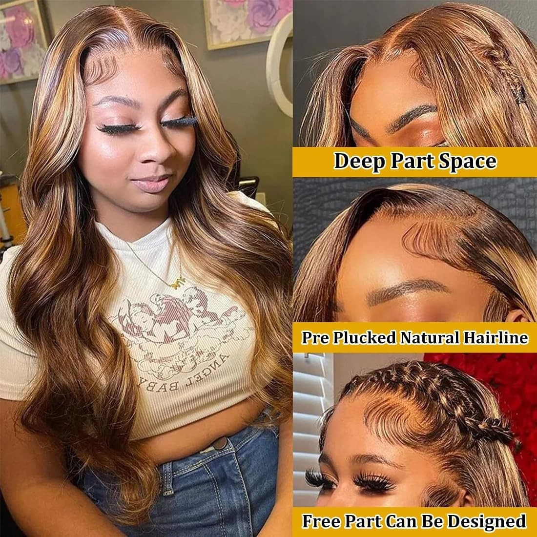 Honey Blonde 13×4 HD Lace Front Wig Glueless Body Wave Synthetic Hair