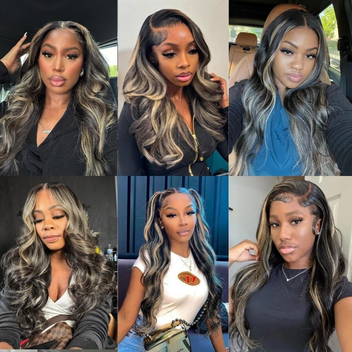 26″ Brazil Human Hair Wig Black+Blonde Highlight Body Wave 13×6 Lace Front 1B/27