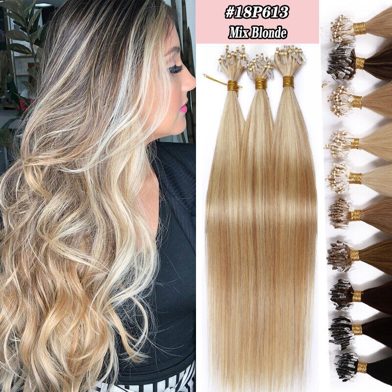 Micro Bead Loop Hair Extensions 100% Remy Human Hair Micro Rings Balayage Ombre