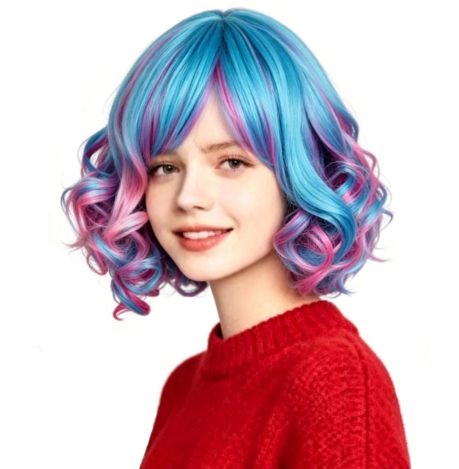 Cosplay Wig Short Curly Colorful Rainbow Cosplay Halloween Party Princess Cos…