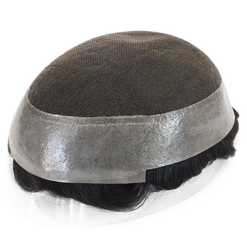 Mens Human Hair Replacement Hairpieces Toupee Poly Skin Lace Hair System 7X9 #1C